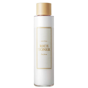 Skin TOGO I'm from Rice Toner 150ml bottle with milky liquid, gold cap, and minimalist label for brightening skin.