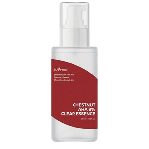 Skin TOGO Isntree Chestnut AHA 8% Clear Essence exfoliating facial serum in a 100ml pump bottle
