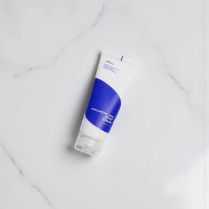 Skin TOGO Isntree Hyaluronic Acid Moist Cream in a white and blue 100ml squeeze tube on a white marble surface