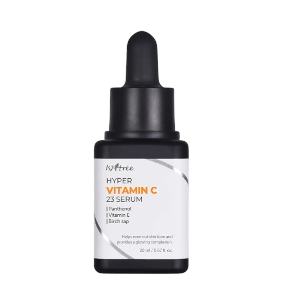 Skin TOGO Isntree Hyper Vitamin C23 Serum in a small black dropper bottle for brightening and skin tone correction.
