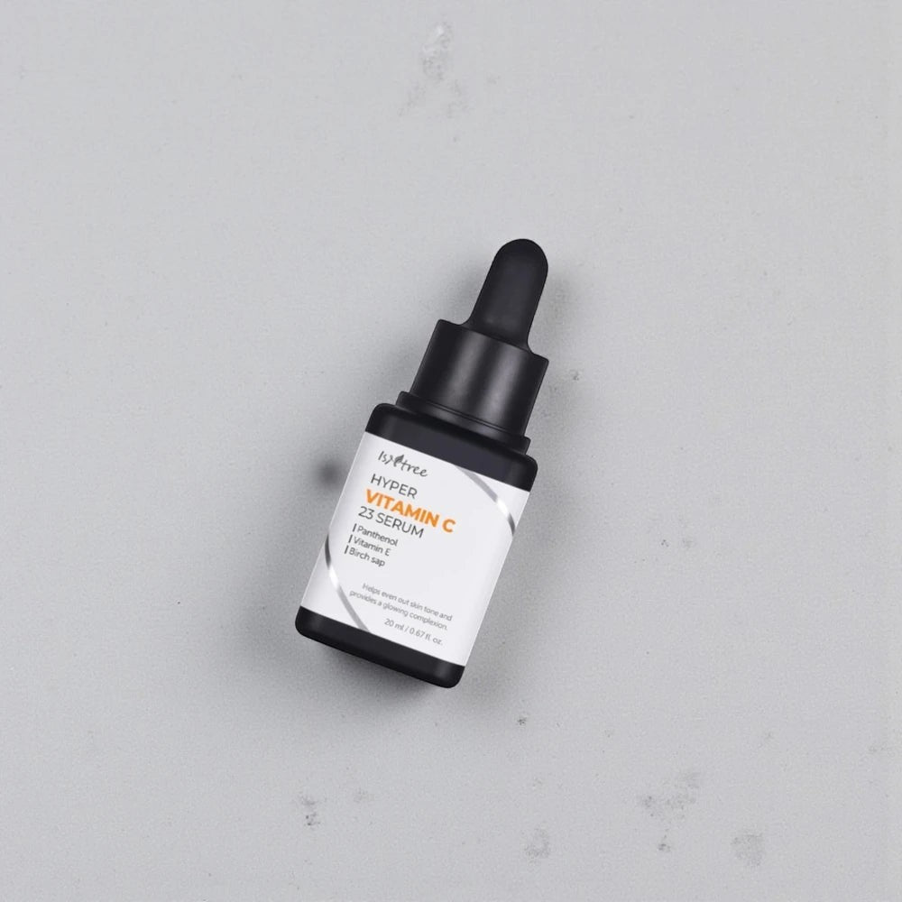 Skin TOGO Isntree Hyper Vitamin C23 Serum bottle with dropper cap for brightening and anti-aging skincare.