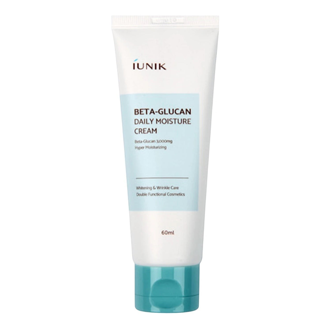 Skin TOGO iUNIK Beta Glucan Daily Moisture Cream in a white 60ml squeeze tube with a teal cap for sensitive skin.