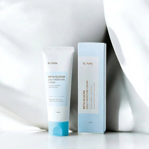 Skin TOGO iUNIK Beta Glucan Daily Moisture Cream tube and box in light blue packaging for sensitive skin hydration.