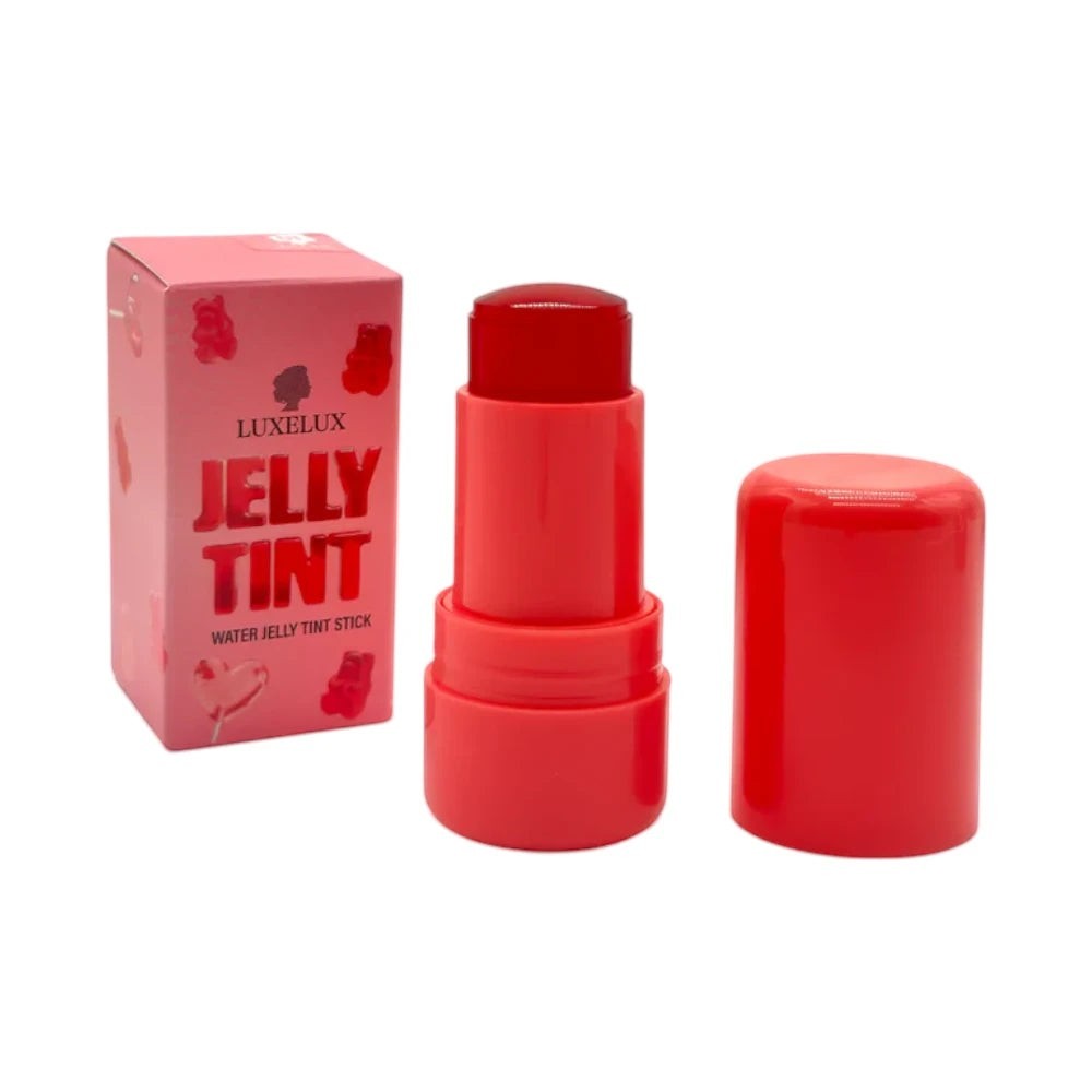 Skin TOGO Luxelux Jelly Tint Stick in Light Pink 01 with its matching pink box featuring gummy bear illustrations.