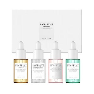 Skin TOGO Madagascar Centella Ampoule Kit featuring four different 30ml skincare serums in a white presentation box.