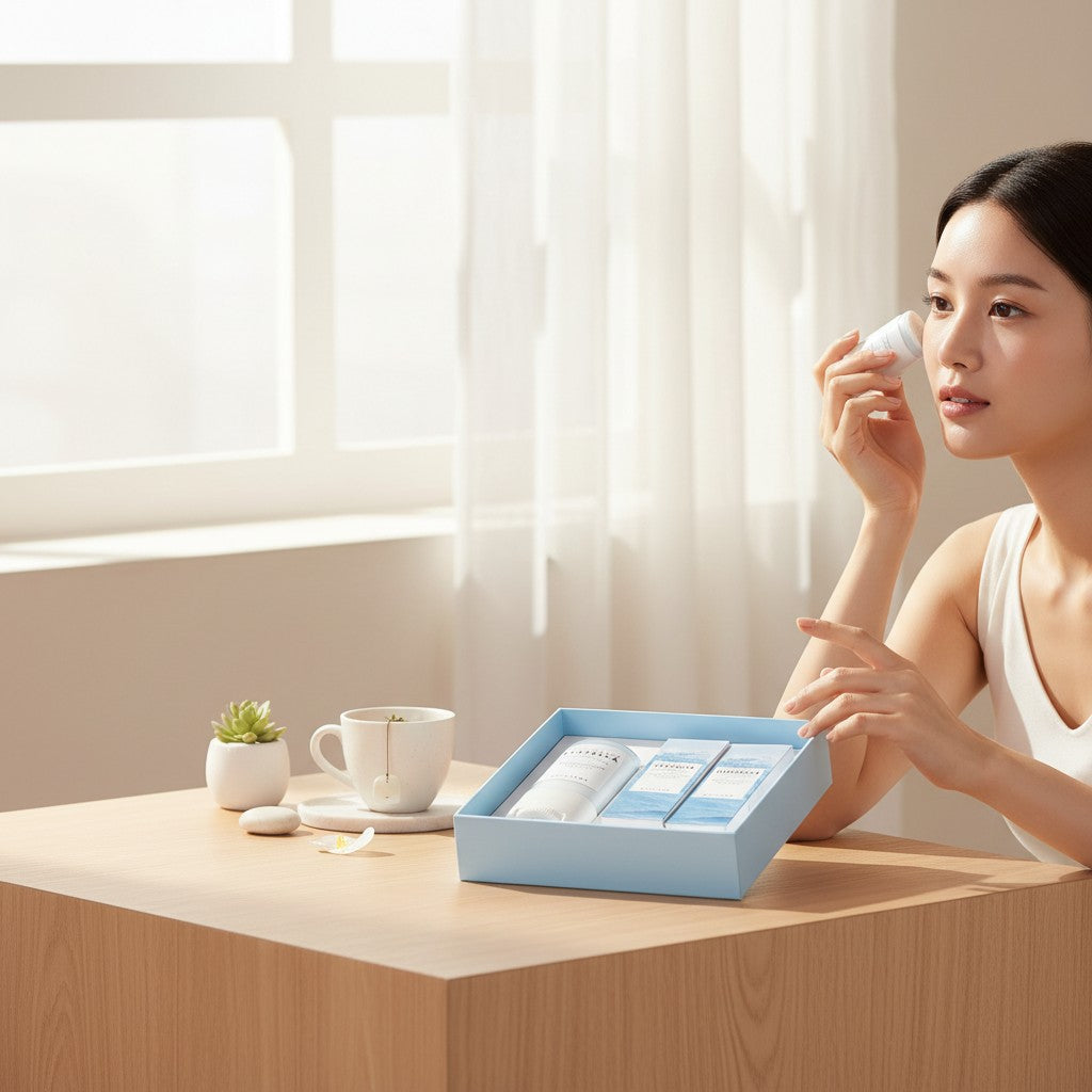 Skin TOGO Madagascar Centella Hyalu-cica Sunsational Kit with skincare products displayed in a light blue box