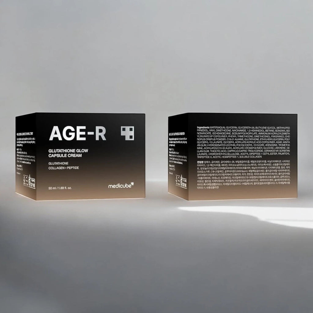 Skin TOGO Medicube AGE-R Glutathione Glow Capsule Cream packaging showing front and back views of the 50ml box.