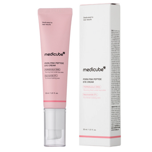 Skin TOGO Medicube PDRN Pink Peptide Eye Cream tube and packaging box for firming and brightening the eye area.