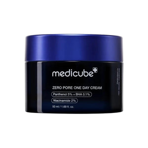 Skin TOGO Medicube Zero Pore One-day Cream in a dark blue 50ml jar for pore refining and sebum control.