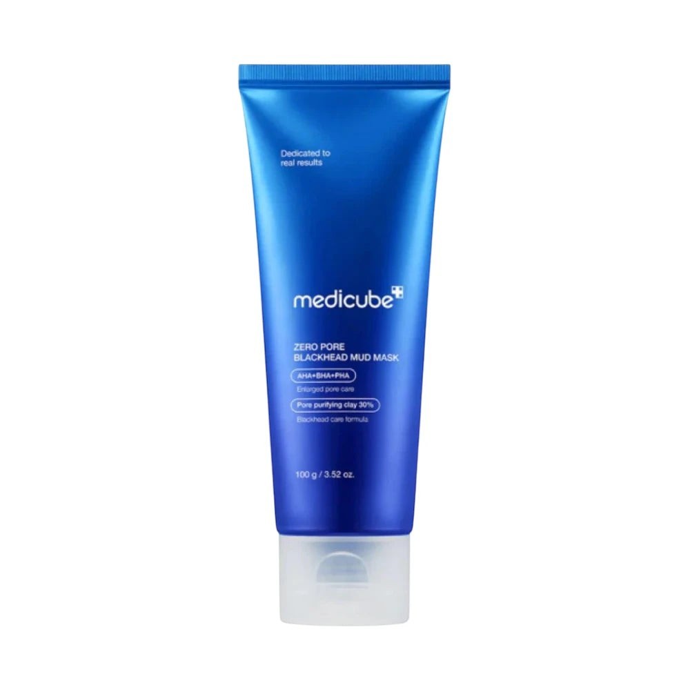 Skin TOGO Medicube Zero Pore Blackhead Mud Mask in a blue 100g squeeze tube for deep pore cleansing and exfoliation.