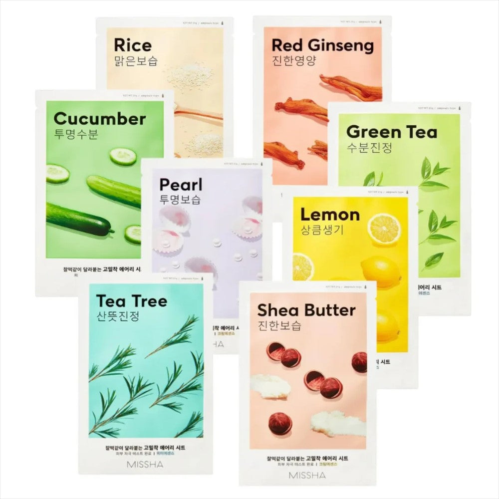 Skin TOGO collection of Missha Airy Fit sheet masks featuring various natural extracts for intensive skincare