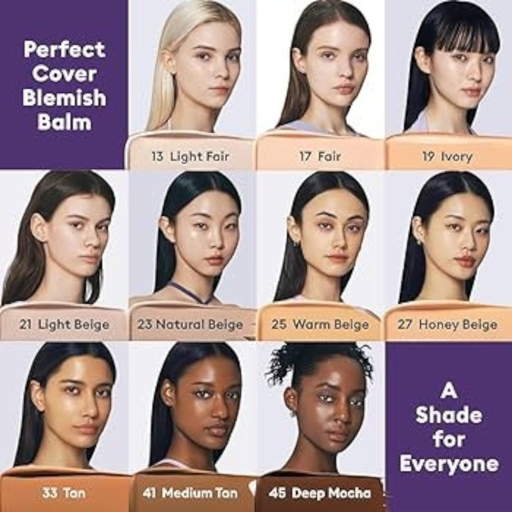 Skin TOGO Missha M Perfect Cover BB Cream shade range chart showing 12 different skin tones from light to deep