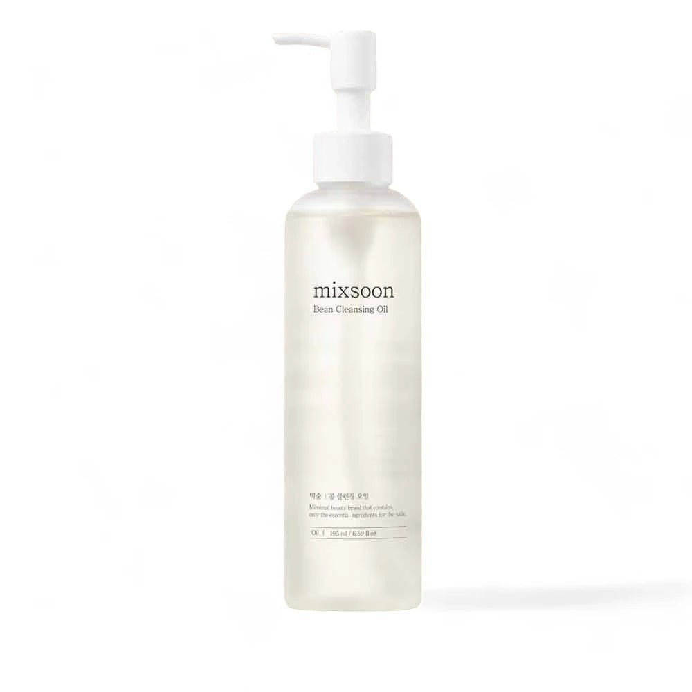 Skin TOGO Mixsoon Bean Cleansing Oil in a clear 195ml pump bottle for gentle makeup removal and skin nourishment.