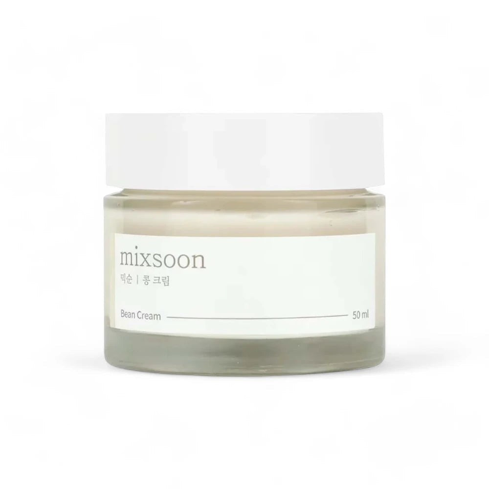 Skin TOGO Mixsoon Bean Cream 50ml in a minimalist glass jar with a white lid for deep facial hydration.