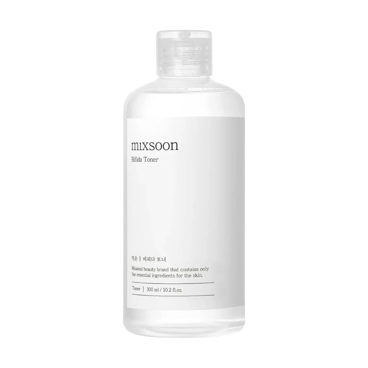 Skin TOGO Mixsoon Bifida Toner in a 300ml clear plastic bottle with minimalist white label for skin barrier repair.