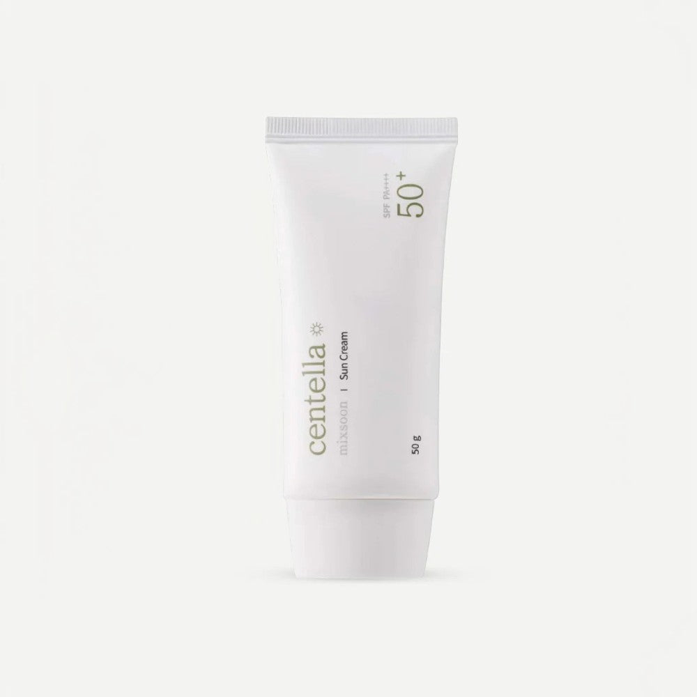 Skin TOGO Mixsoon Centella Sun Cream SPF 50+ in a minimalist white 50g tube for daily sun protection.