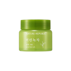 Skin TOGO NATURE REPUBLIC Young Green Tea Mild Cream in a green jar for hydrating and soothing sensitive skin.