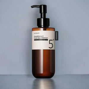 Skin TOGO Numbuzin No.5+ Glutathione Vitamin Facial Spa Cleanser in a brown pump bottle for brightening skin.