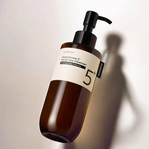 Skin TOGO Numbuzin No.5+ Glutathione Vitamin Facial Spa Cleanser in a brown pump bottle for brightening dull skin.