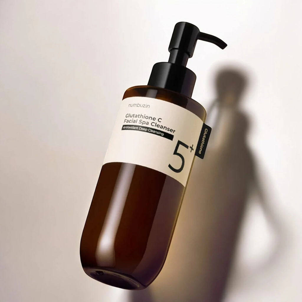 Skin TOGO Numbuzin No.5+ Glutathione Vitamin Facial Spa Cleanser in a brown pump bottle for brightening dull skin.
