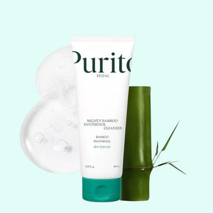 Skin TOGO Purito Mighty Bamboo Panthenol Cleanser tube with bamboo stalk and cleansing foam texture