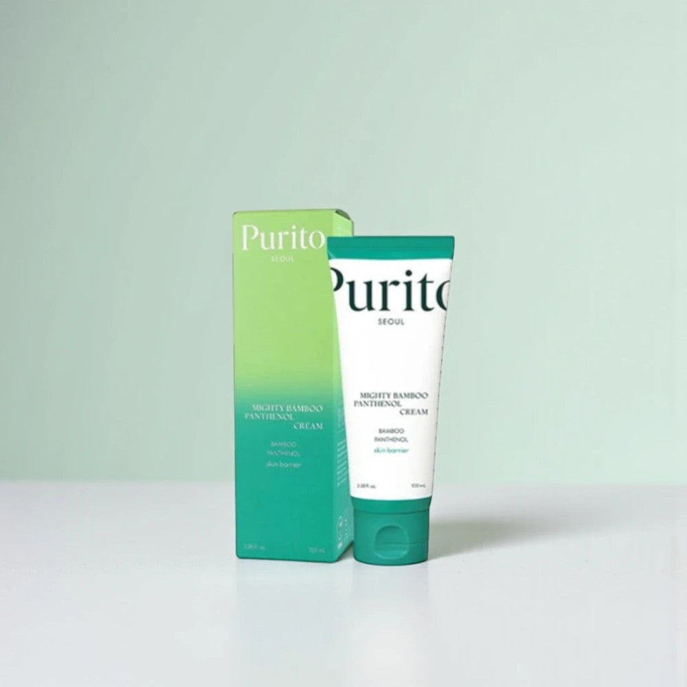 Skin TOGO Purito Mighty Bamboo Panthenol Cream tube and box packaging for sensitive skin hydration