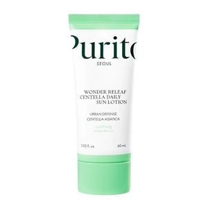 Skin TOGO Purito Wonder Releaf Centella Daily Sun Cream in a white tube with a light green cap, 60ml SPF50+ PA++++