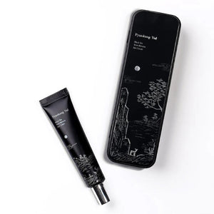 Skin TOGO Pyunkang Yul Black Tea Time Reverse Eye Cream tube and its matching black decorative storage tin.