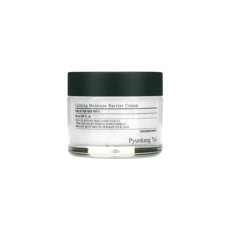 Skin TOGO Pyunkang Yul Calming Moisture Barrier Cream in a 50ml clear glass jar with a black lid.