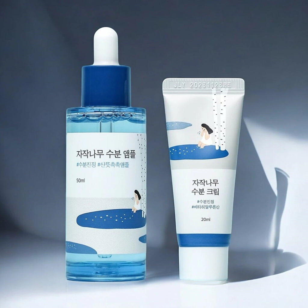 Skin TOGO Round Lab Birch Juice moisturizing ampoule and cream set for deep hydration and skin care