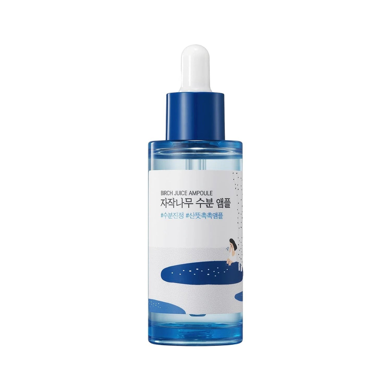 Skin TOGO Round Lab Birch Juice Moisturizing Ampoule in a blue glass dropper bottle for deep skin hydration.