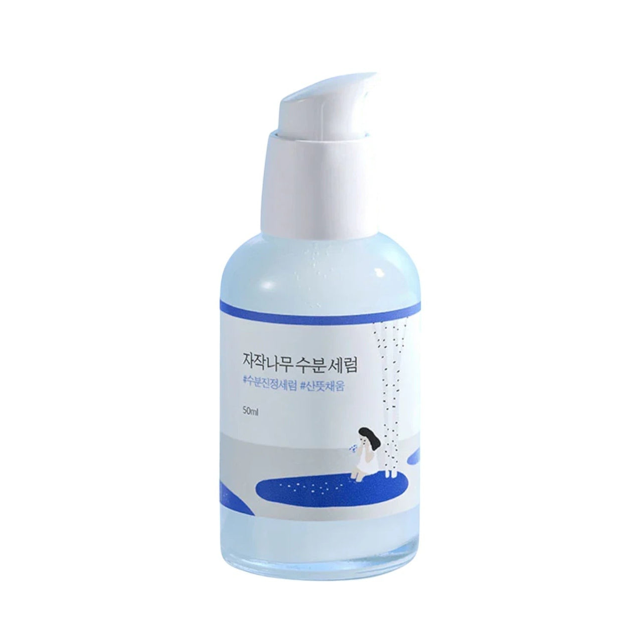 Skin TOGO Round Lab Birch Juice Moisturizing Serum in a 50ml clear bottle with a white pump dispenser.
