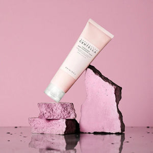 Skin TOGO SKIN1004 Madagascar Centella Poremizing Deep Cleansing Foam tube balanced on pink decorative stones.