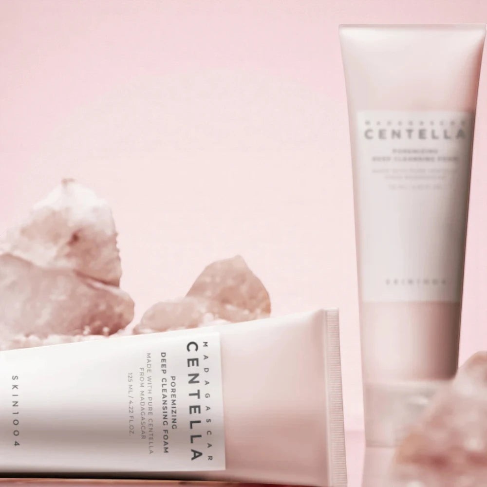 Skin TOGO SKIN1004 Madagascar Centella Poremizing Deep Cleansing Foam tubes with pink mineral accents
