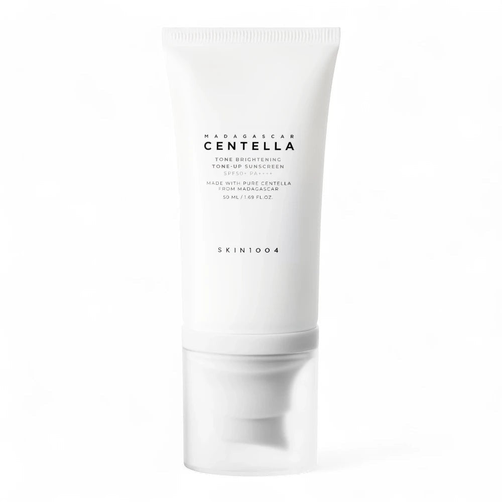 Skin TOGO SKIN1004 Madagascar Centella Tone Brightening Tone-Up Sunscreen SPF50+ in a white 50ml squeeze tube.