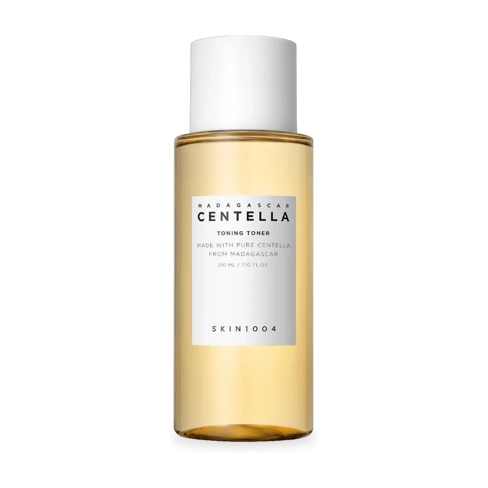 Skin TOGO SKIN1004 Madagascar Centella Toning Toner in a clear bottle with a white cap, featuring soothing PHA formula