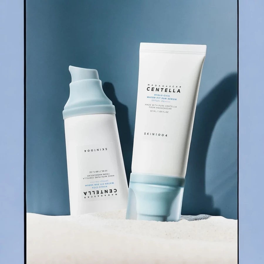 Skin TOGO duo pack of SKIN1004 Madagascar Centella Hyalu-Cica Water-Fit Sun Serum SPF 50+ PA++++ in white tubes