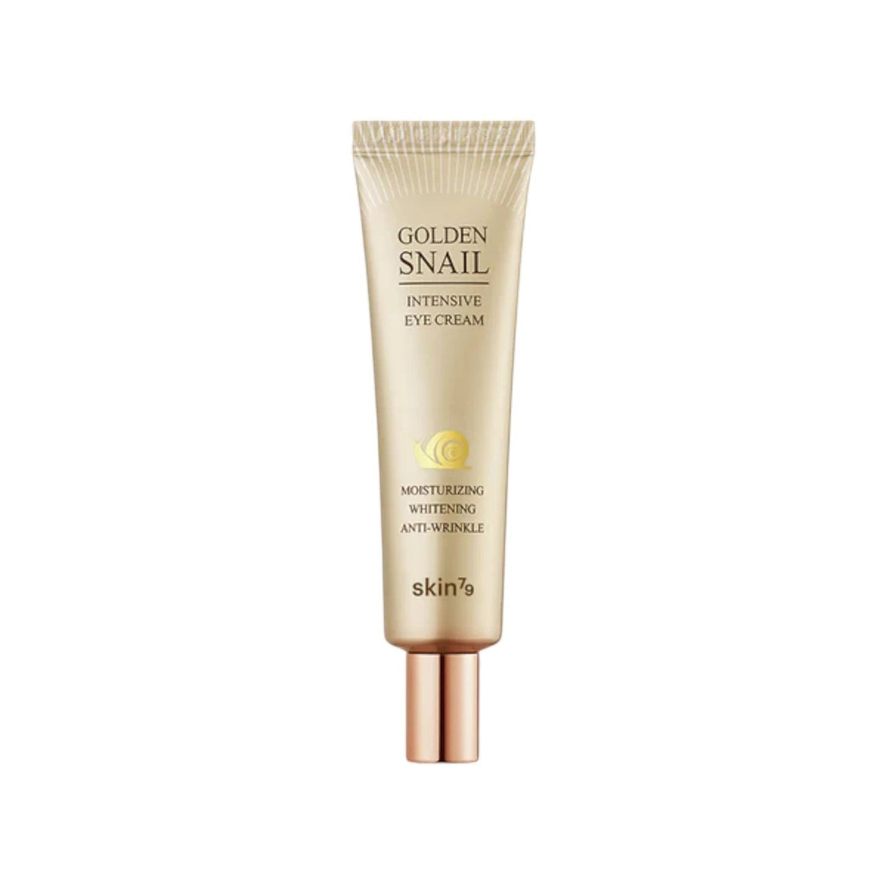 Skin TOGO Skin79 Golden Snail Intensive Eye Cream in a gold 35g tube for anti-wrinkle and brightening care.