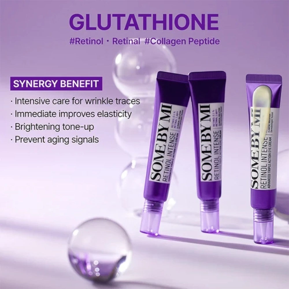 Skin TOGO Some By Mi Retinol Intense trial kit featuring purple tubes of anti-aging eye cream and serum.