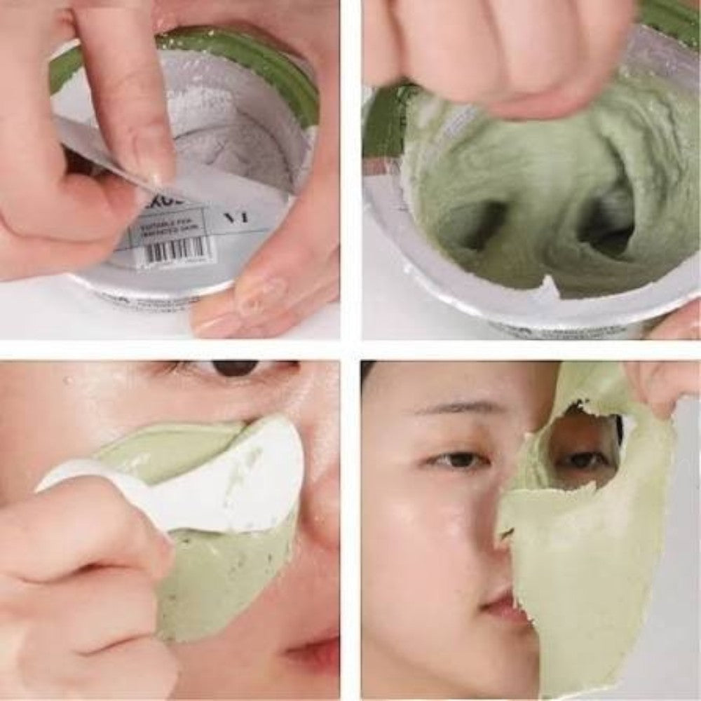 Skin TOGO VT Cosmetics Reedle Shot Cica modeling mask showing mixing, application, and removal on skin.