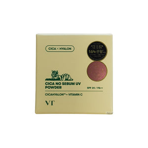 Skin TOGO VT Cosmetics Cica No-Sebum Mild Powder in a light yellow square compact with tiger logo and SPF 20.