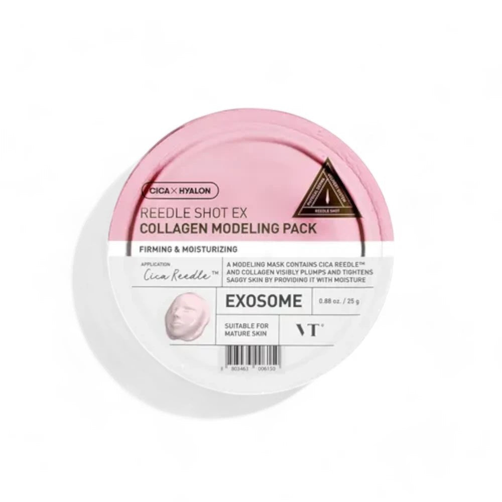 Skin TOGO VT Cosmetics Reedle Shot EX Collagen Modelling Pack in a round pink and white container for mature skin.