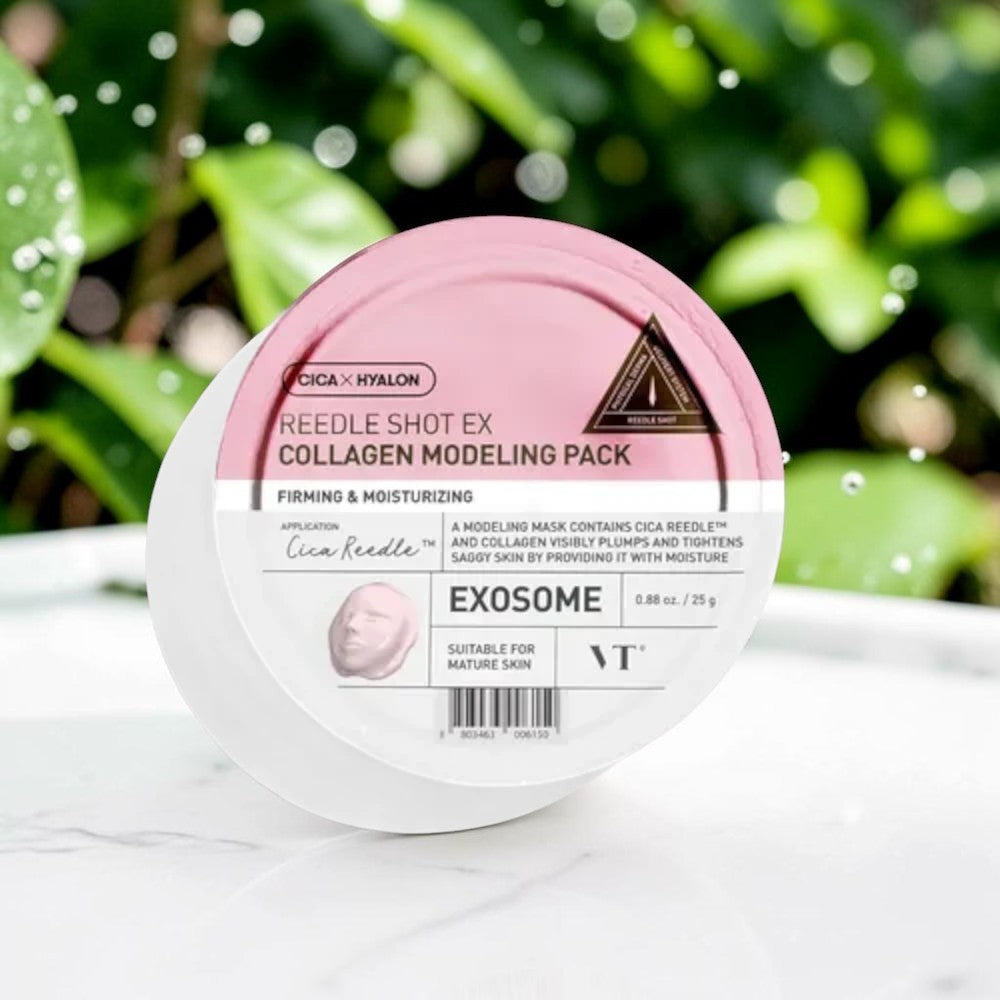 Skin TOGO VT Cosmetics Reedle Shot EX Collagen Modelling Pack in a round pink and white container for mature skin.