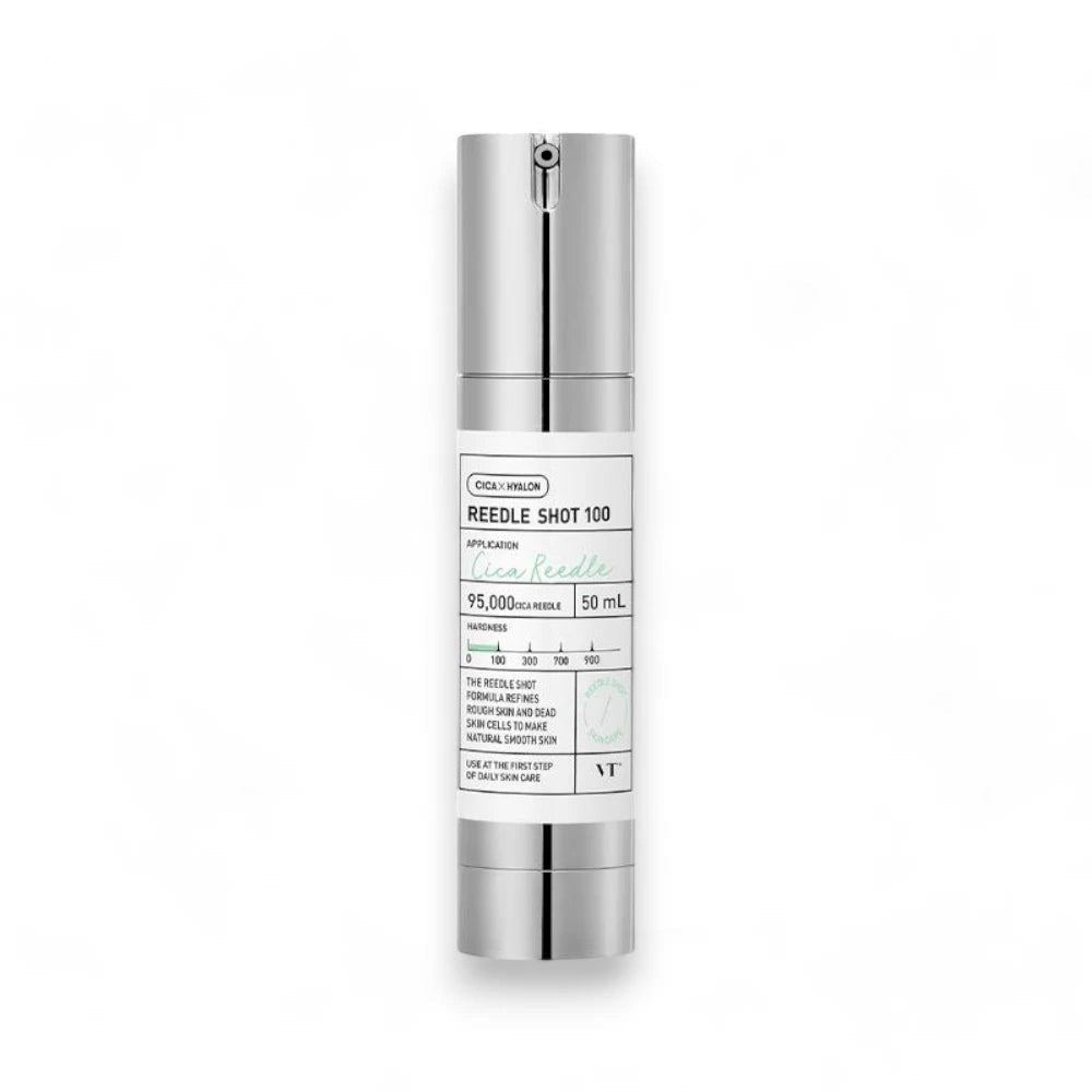 Skin TOGO VT Cosmetics Reedle Shot 100 essence bottle with micro-needle technology for skin texture improvement.