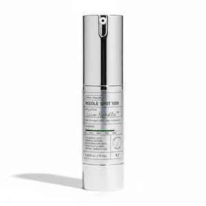 Skin TOGO VT Cosmetics Reedle Shot 1000 micro-needle essence in a silver 15ml pump bottle for intensive skin renewal.