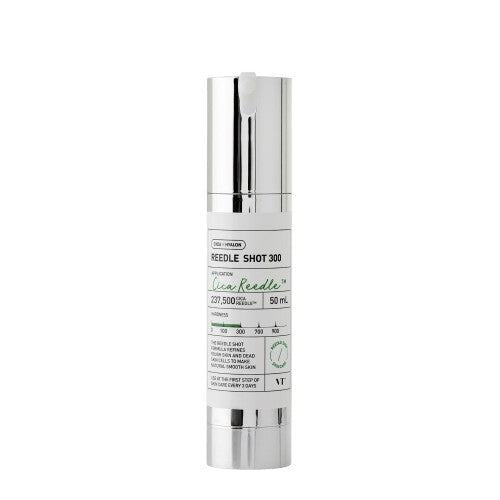 Skin TOGO VT Cosmetics Reedle Shot 300 microneedle absorption-boosting essence in a 50ml silver pump bottle.