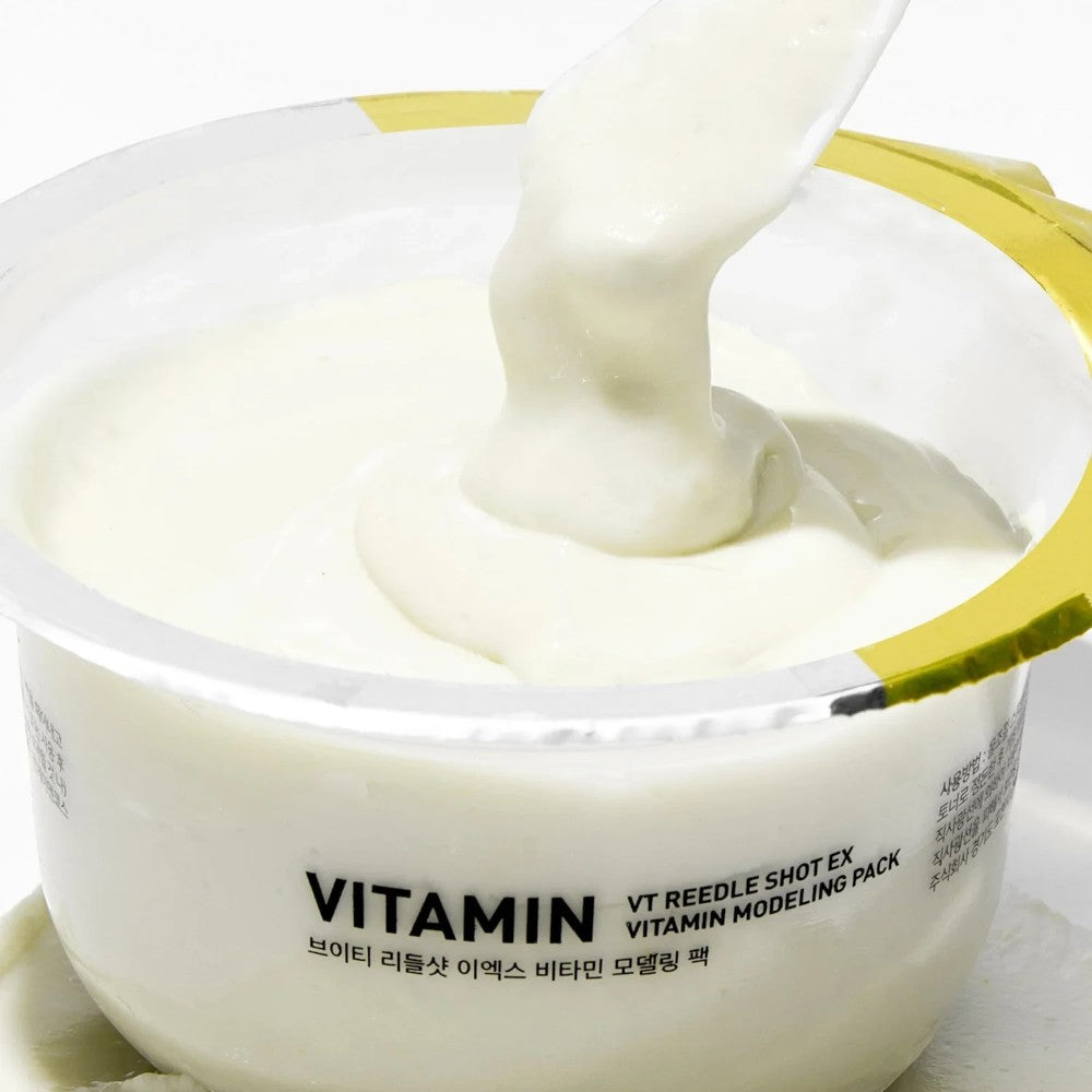 Skin TOGO VT Cosmetics Reedle Shot EX Vitamin Modeling Pack with creamy white alginate mask texture in a container